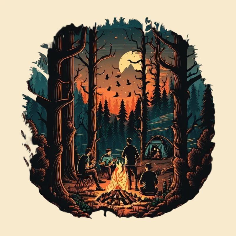 Campfire at night in the forest