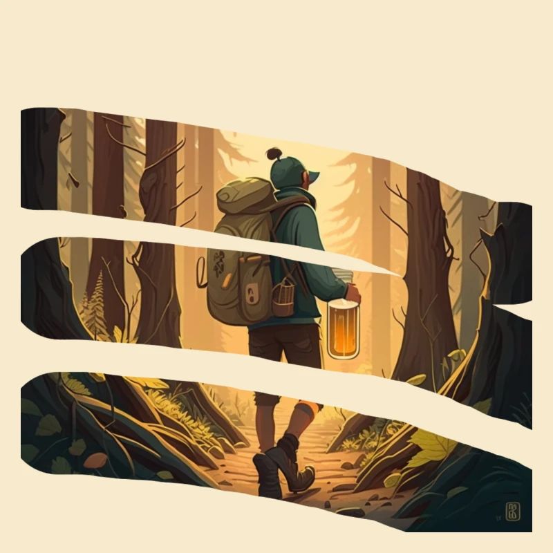 Wanderer im Wald mit Bier
