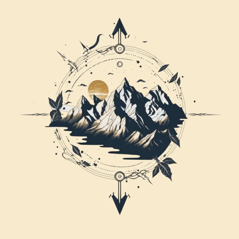 Compass with mountains for outdoor lovers