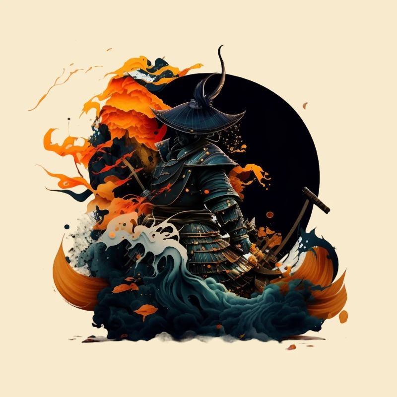 Cooler Samurai in der Rauchwolke