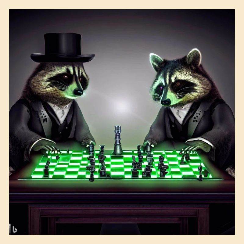 two raccoons playing chess
