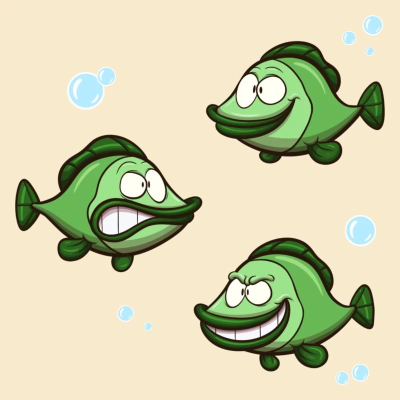 Drôle de poisson avec différentes expressions