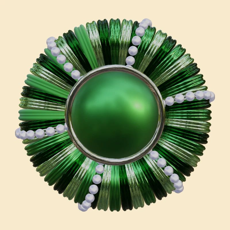 Bouton vert avec perles