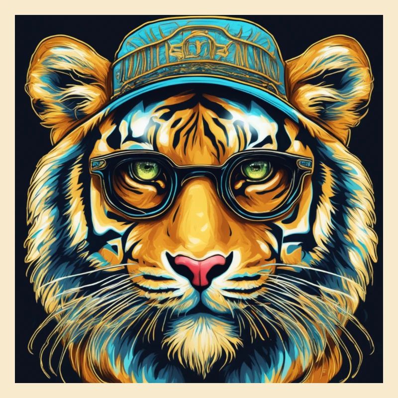 Tiger Kopf mit Brille Nerd