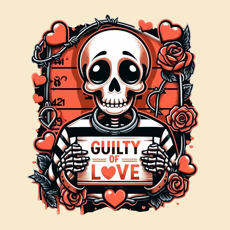 Coupable d’amour squelette mugshot Saint Valentin