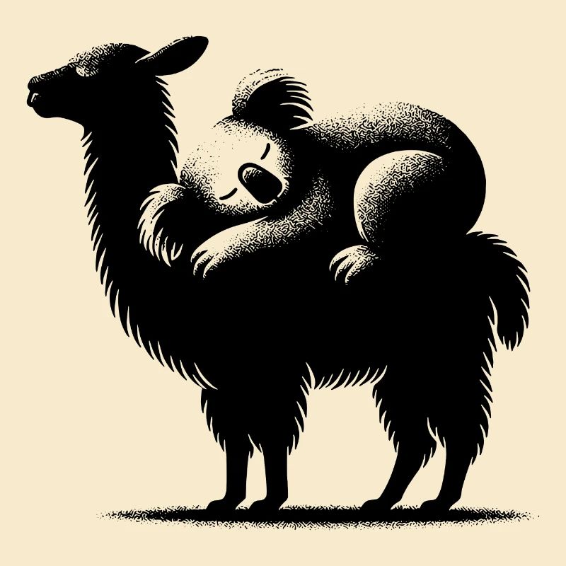 Cuddly llama with chilling koala on his back