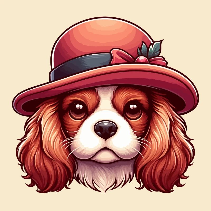 Cavalier King Charles Cute Red Hat Dog