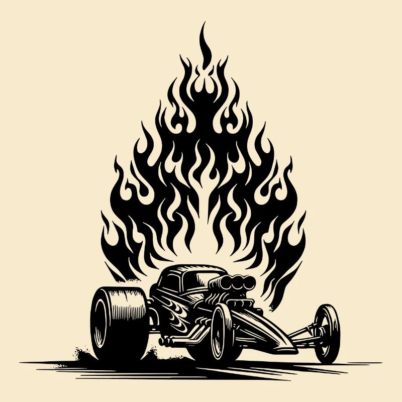 Cooles Dragster Auto mit flammendem Motor