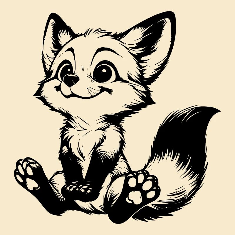 Smiling Sitting Fox Baby Stroke Drawing