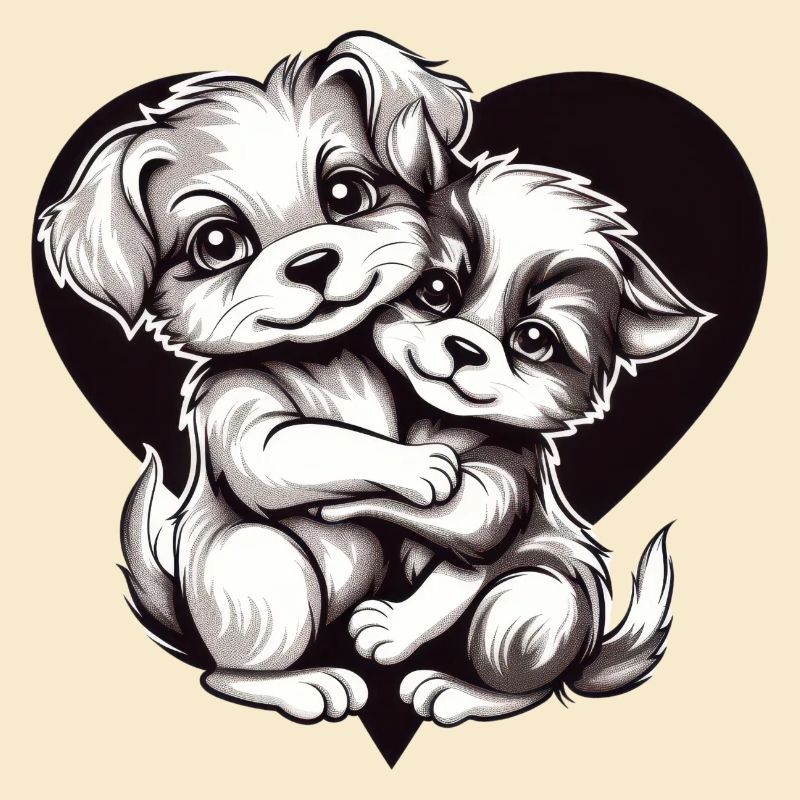 Two Puppies Hugging Inside a Heart