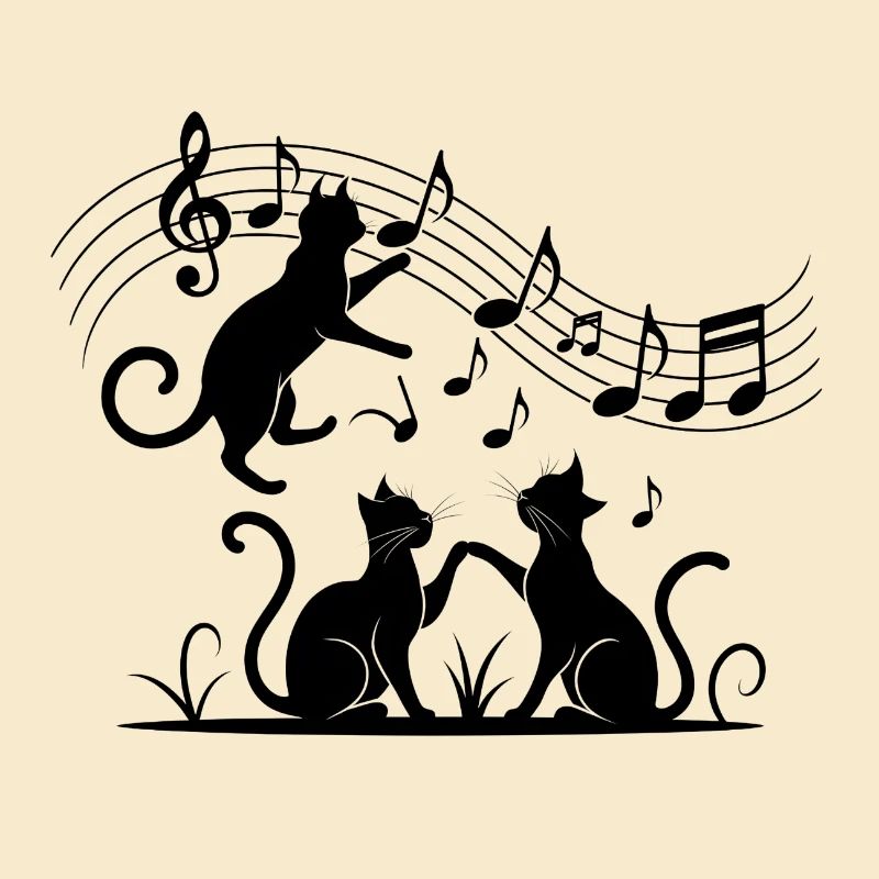 Black cats pattern playing with musical note