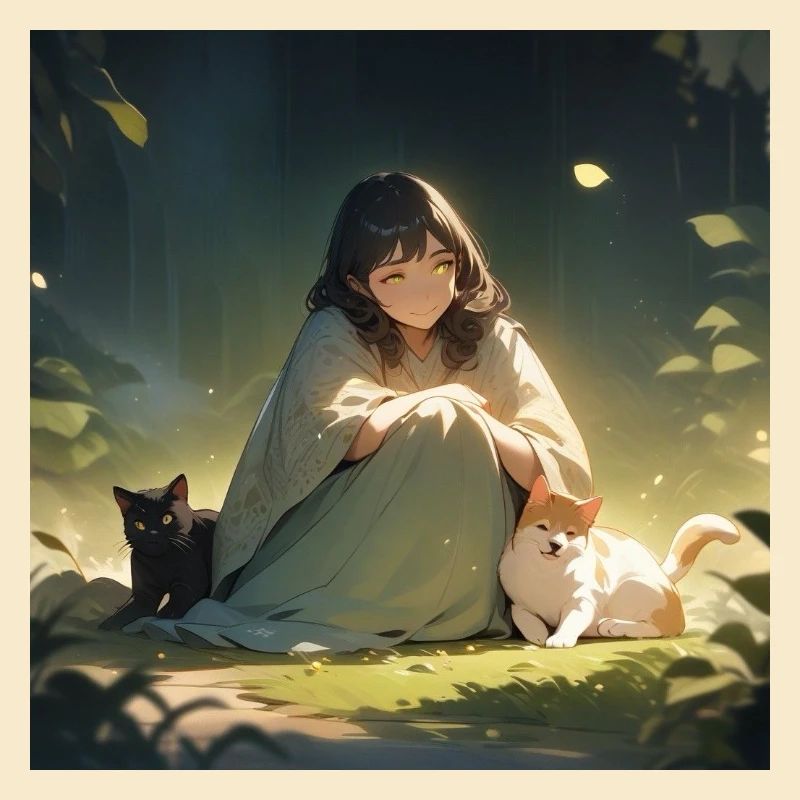 Mädchen mit Hund und Katze