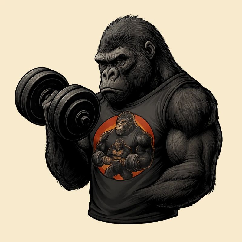Strong gorilla during bicep training with Power-Shir