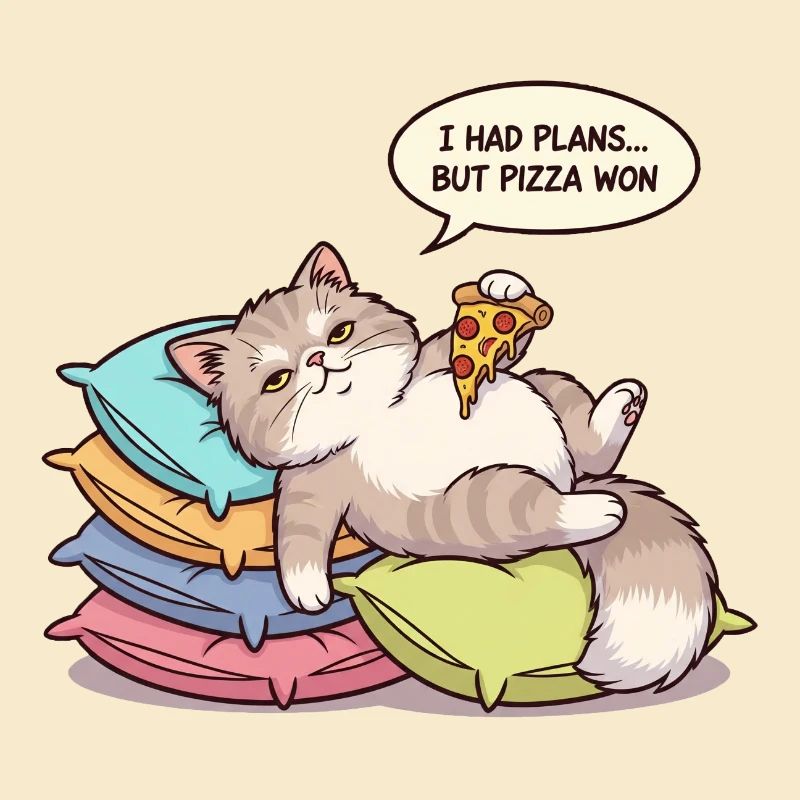 Faule Katze mit Pizza