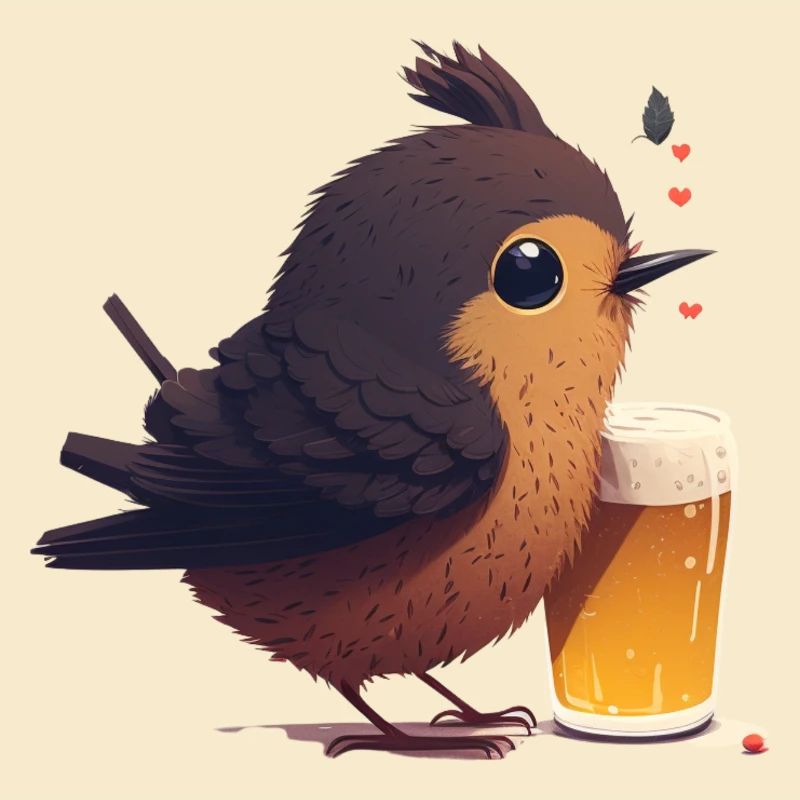 Kleiner Vogel genießt sein Bier