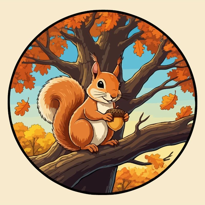 Eichhörnchen mit einer Eichel im Baum