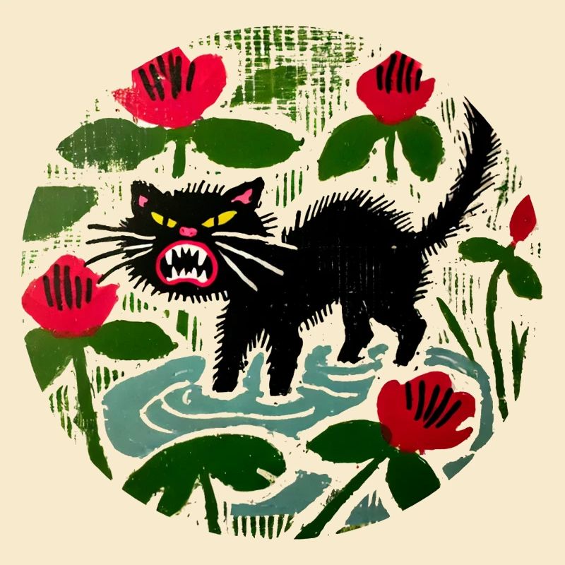 Chat noir et coquelicots