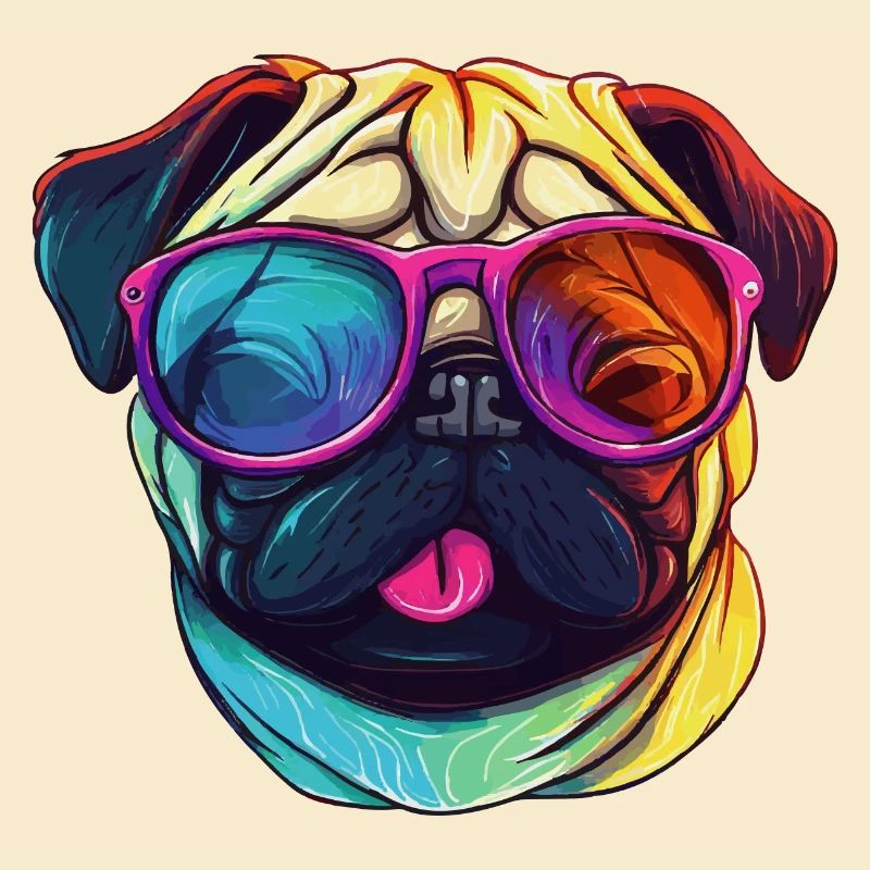 Mops Hund mit bunter Sonnenbrille