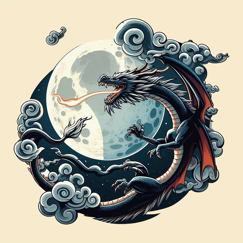 Mystical Dragon and Moon - Celestial Fantasy