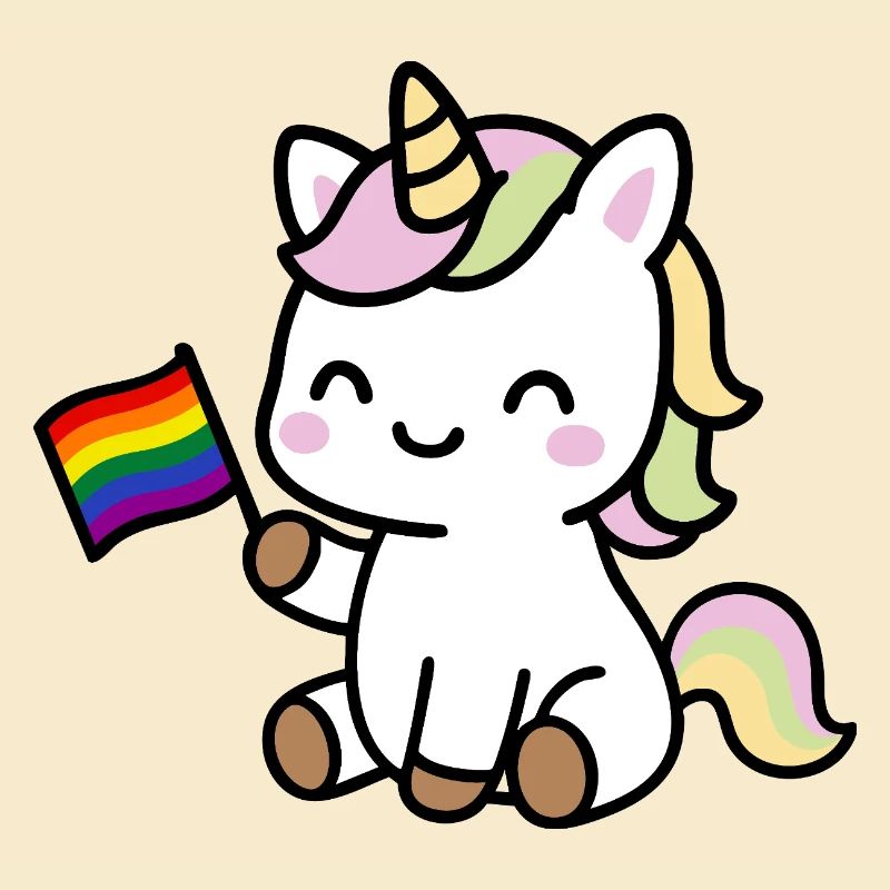Kleines Einhorn mit Regenbogenfahne