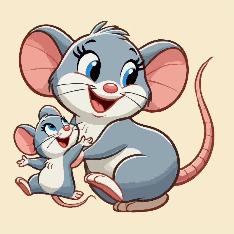 Mäusemutter mit herumtollendem Kind