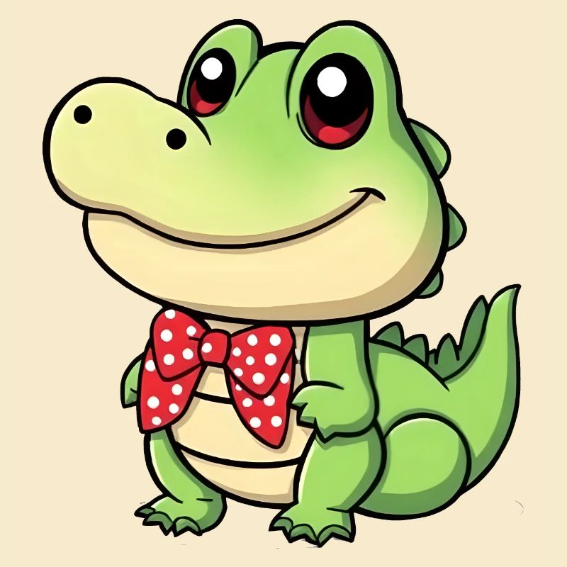 Mignon crocodile comique avec cravate rouge