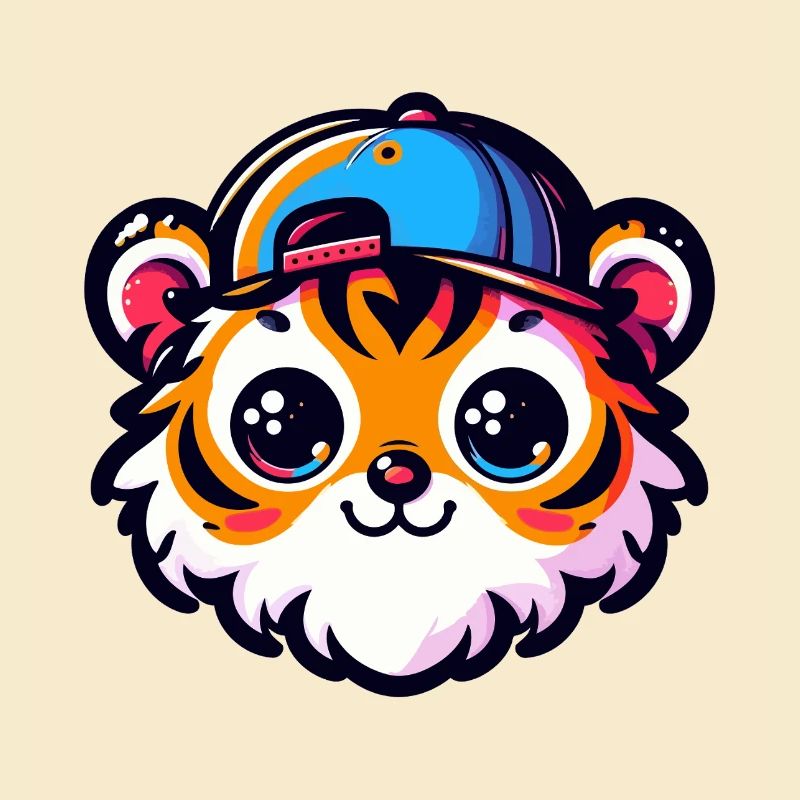 Kawaii Tigerkopf mit Kappe