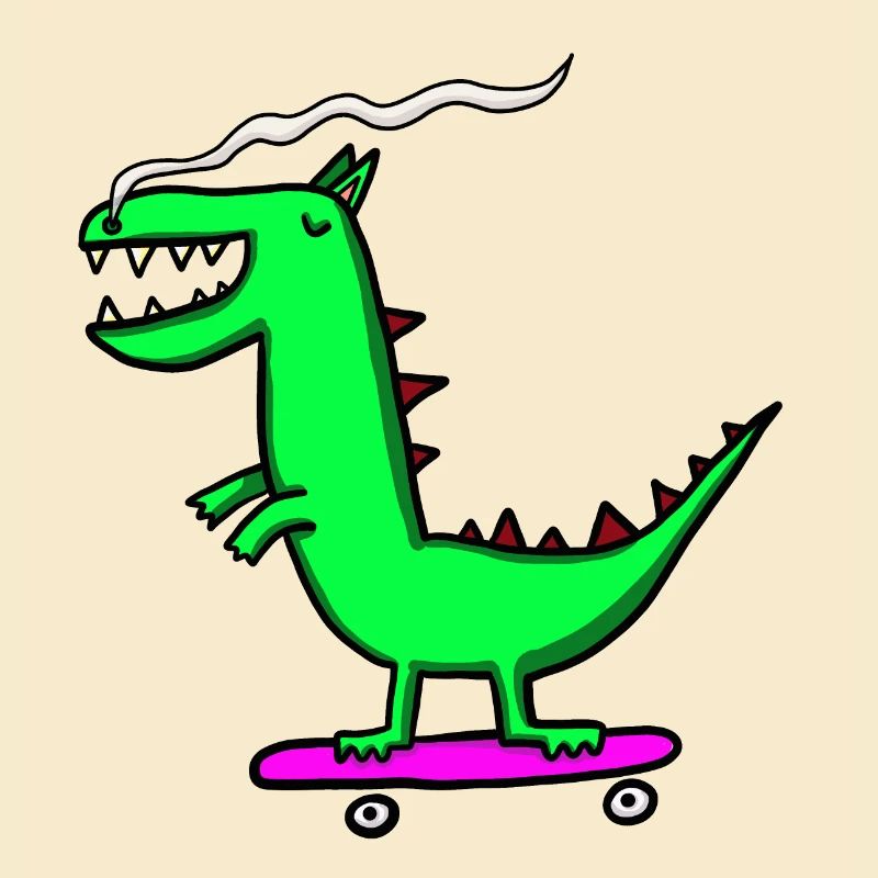 Dragon rides skateboard