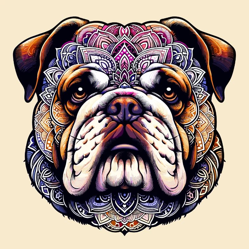 Bouledogue complexe Mandala : Fusion d’œuvres d’art canines