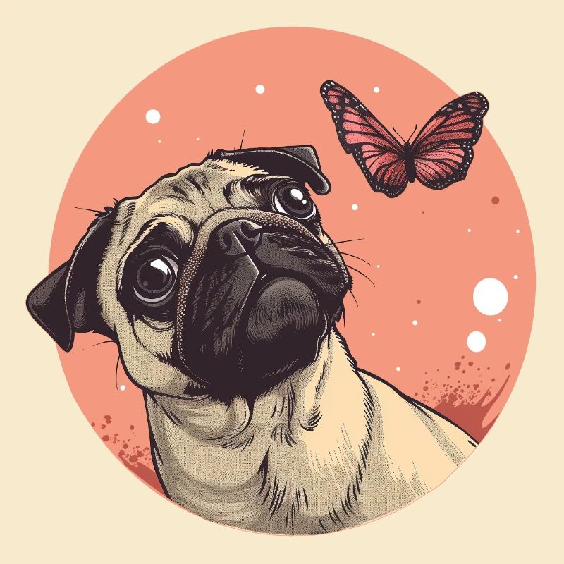 Pug with butterfly