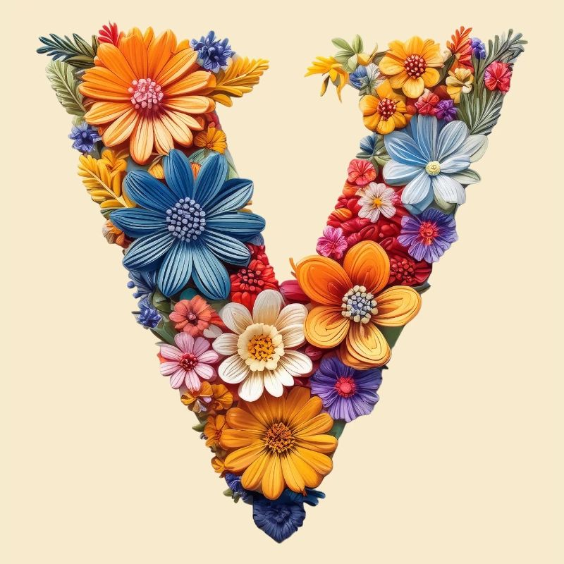 Victory Zeichen oder einfach V in Blumen Design