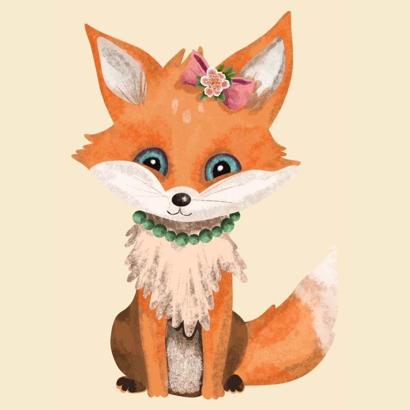 Petit renard avec arc et collier de perles