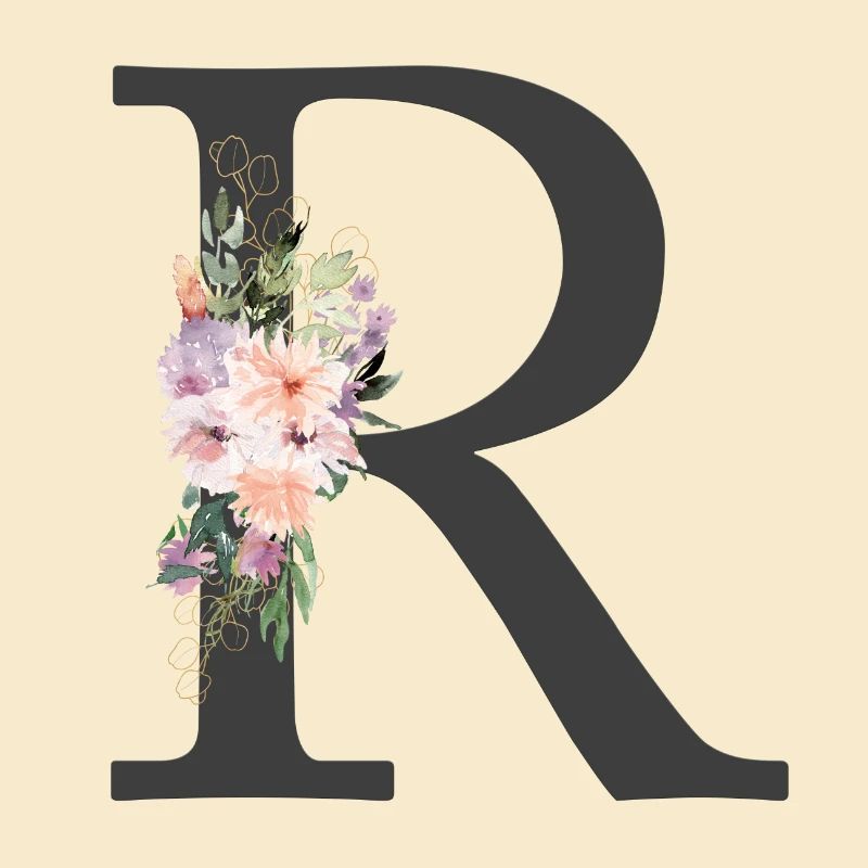 Letter R, Monogram, Flowers