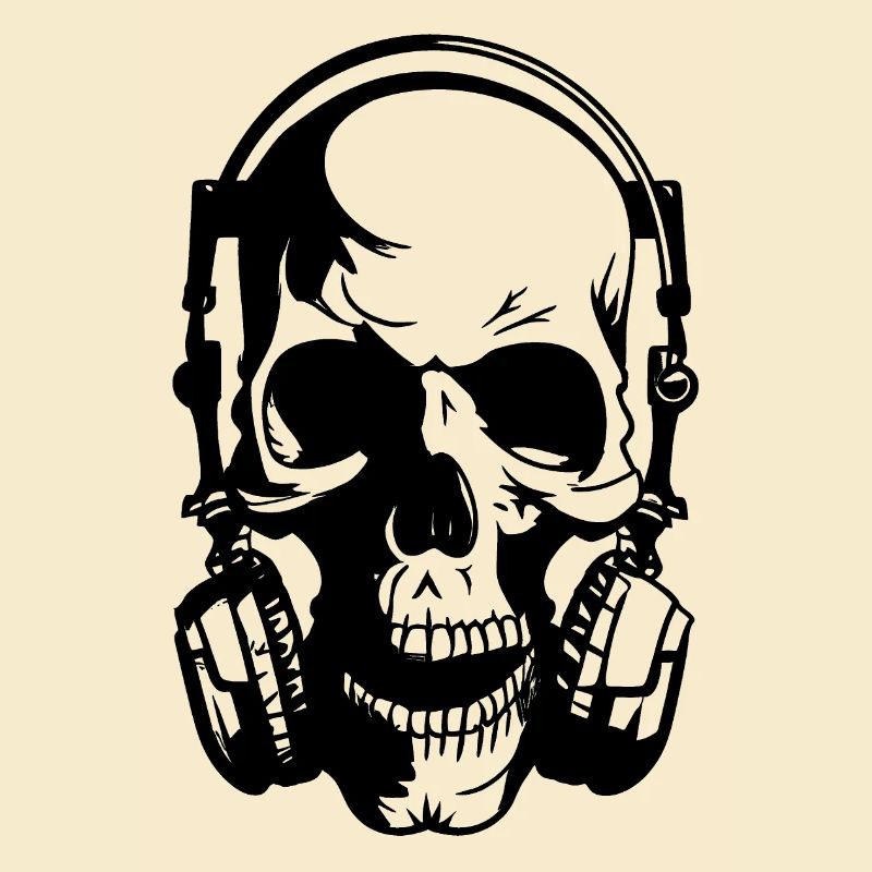 Großer Totenkopf mit Kopfhörern