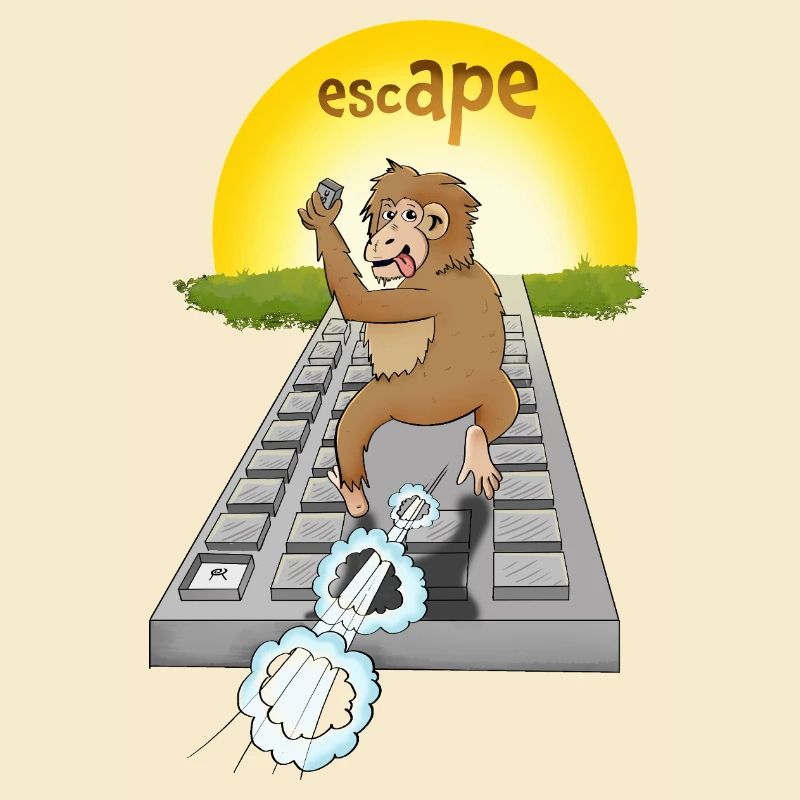Humorous monkey design with keyboard