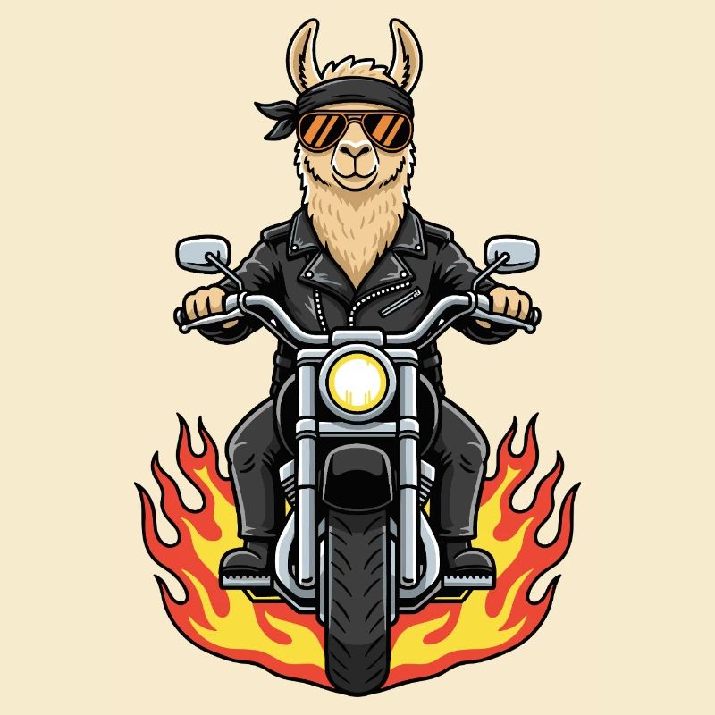 Cool Biker Llama Motorcycle Flames