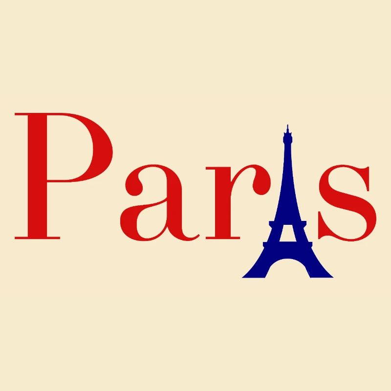 Roter Text in Paris mit blauem Eiffelturm
