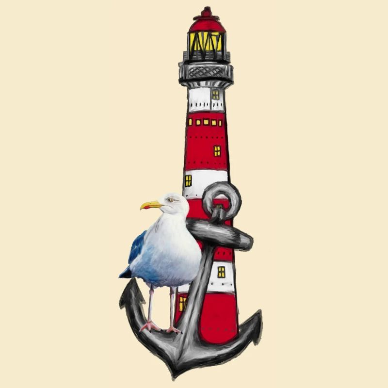 Leuchtturm Strandvogel Grafik Anker