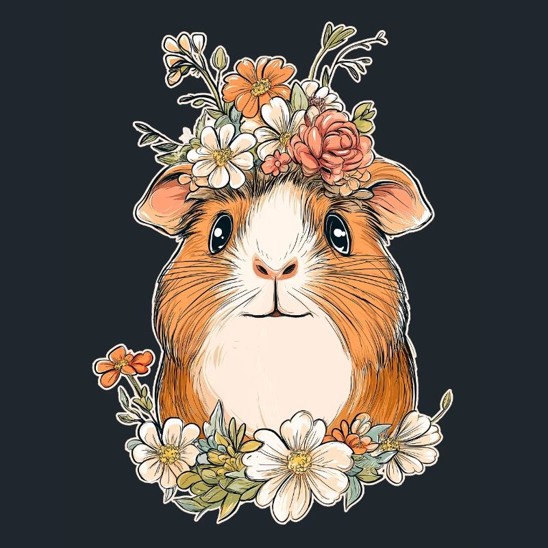Cochon d’Inde avec des fleurs