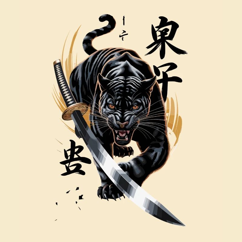 Powerful panther with katana