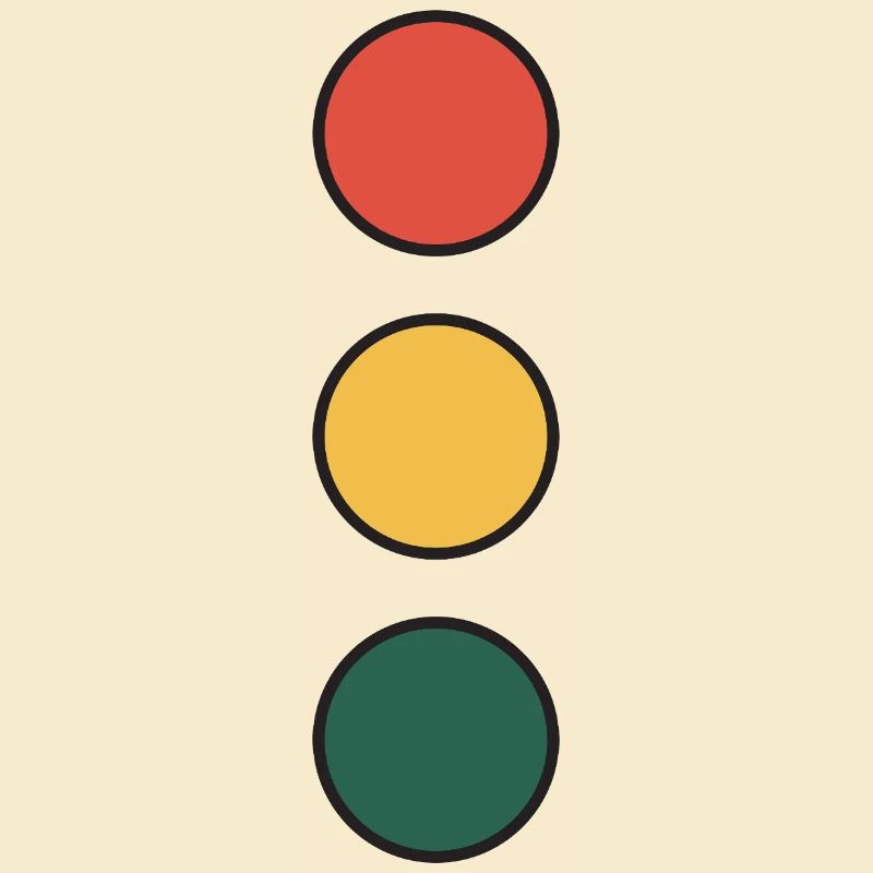 Pile de roues de couleurs : Rouge, jaune, vert