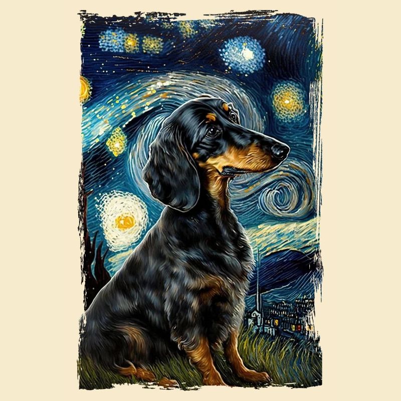 Starry night Dackel van gogh's cat Parody lustig
