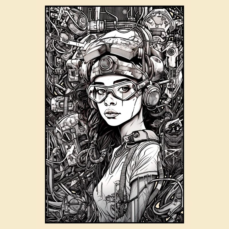 Tech-Mädchen, schwarz und weiß, , Digital