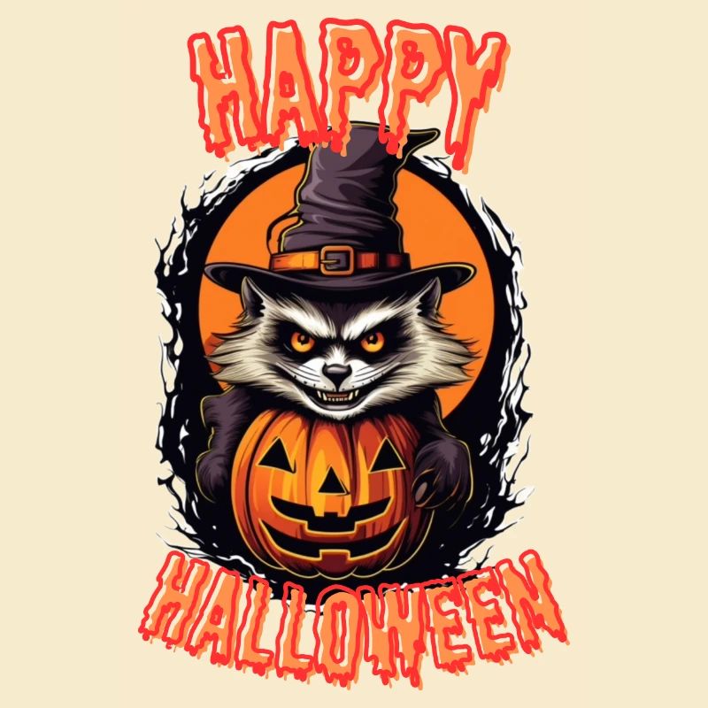 Creepy Cat Witch with Pumpkin