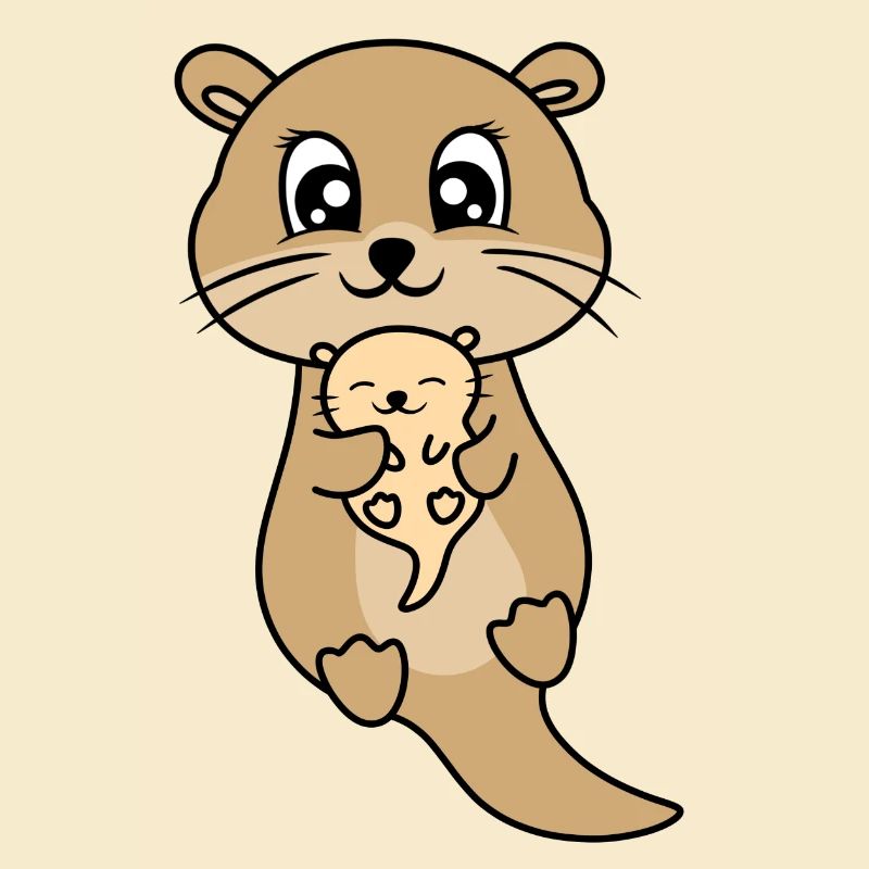 Mère et bébé loutre mignon