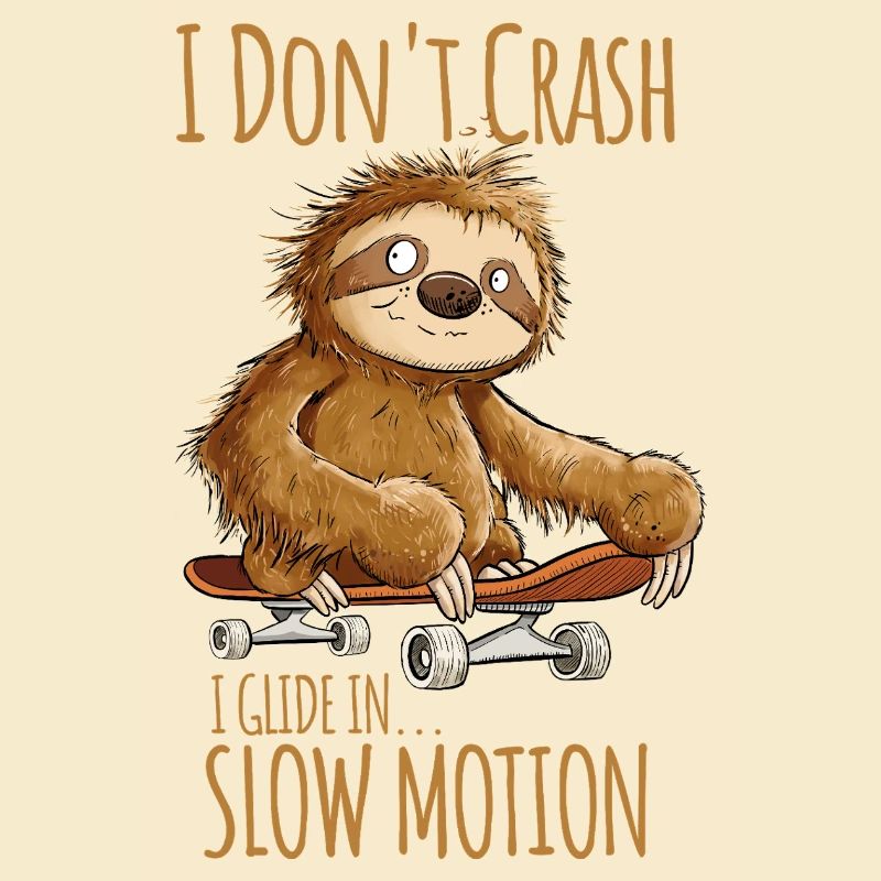 Faultier Mit Skateboard Spruch I Don't Crash