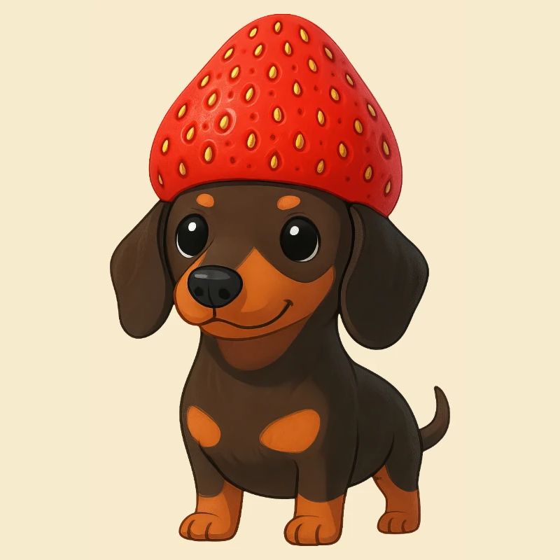 Lustiger Dackel mit Erdbeeren und Hut Fruchtig