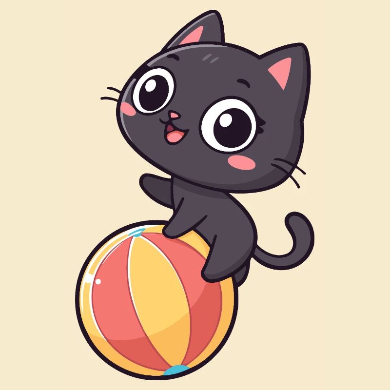 Black Kitten on Beach Ball