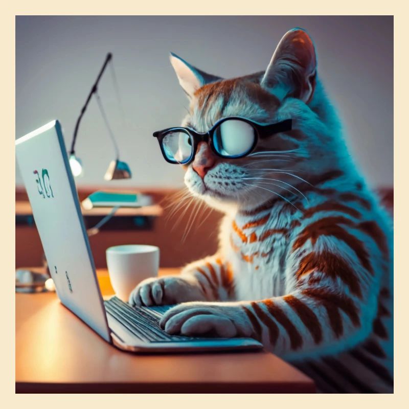 funny cat typing laptop