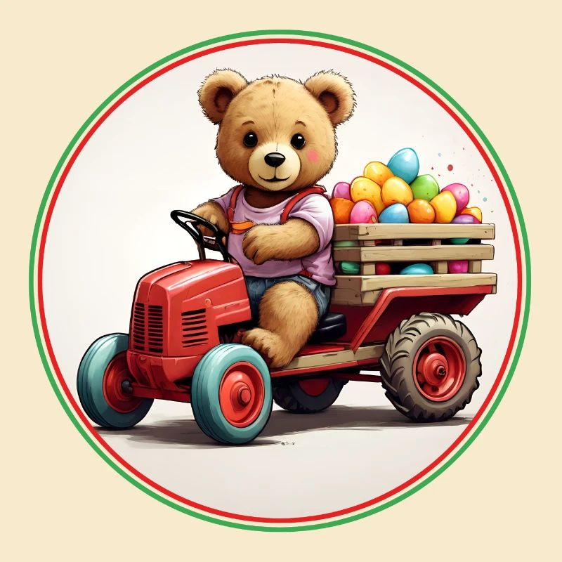 funny easter teddy bear brings eggs in easter mobile